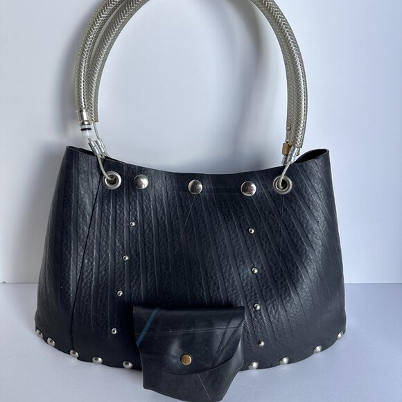 Upcycled Tire Bag Y2K Grunge Goth Biker Rubber Purse + Coin Pouch - Picture 3 of 11